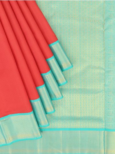 Traditional Arani coral red Pure Silk Nine Yards Plain with Gold Zari weave Border Saree