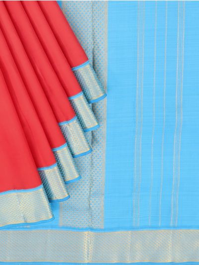 Traditional Arani chilli red Pure Silk Nine Yards Plain with Gold Zari weave Border Saree