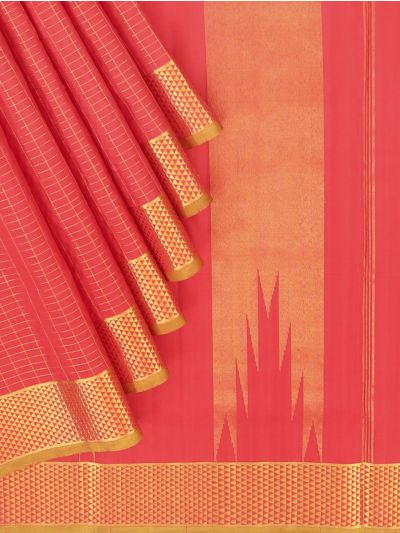 Traditional Arani Pure Silk Nine Yards Plain coral red  with Gold Zari weave Border Saree