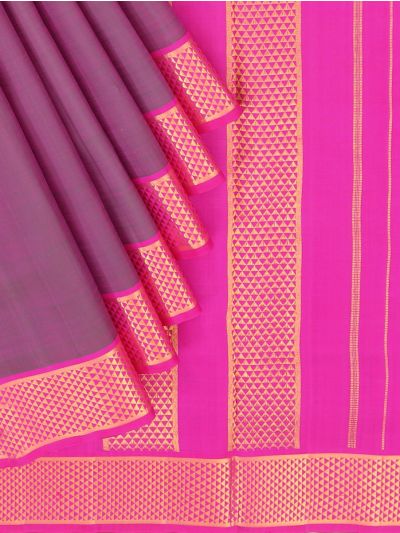Traditional Arani plum purple Pure Silk Nine Yards Plain with Gold Zari weave Border Saree