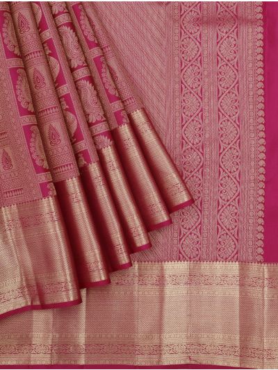 Vivaha Kanchipuram Pure Silk Peacock Grid with Floral Pallu Saree