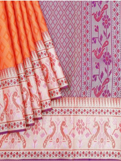 Vivaha Kanchipuram Pure Silk Diamond Jaal with Bird Floral Pallu Saree