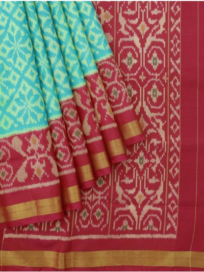 Pochampally Silk Geometric Diamond Ikat Jaal with Floral Ikat Pallu Saree