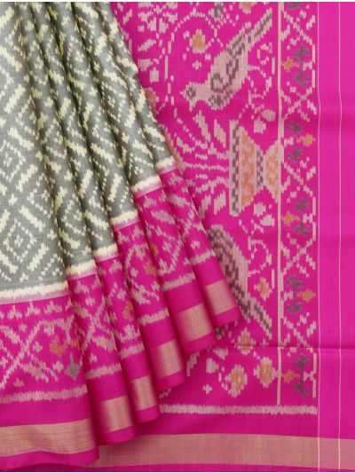 Pochampally Silk Diamond Ikat Jaal with Bird Floral Pallu Saree