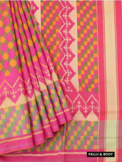 Pochampally Silk Multicolor Ikat with Geometric Pallu Saree
