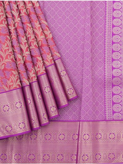 Gracecharm Silk Floral Vine Jaal with Diamond Brocade Pallu Saree