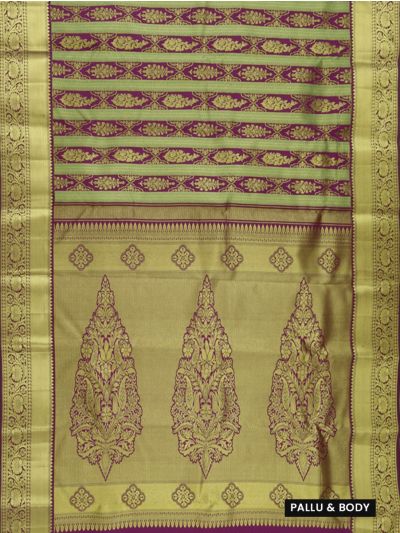 Gracecharm Pure Silk Floral Stripe with Ornamental Medallion Pallu Saree