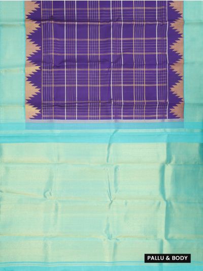 Vivaha Goddess Kanchipuram Pure Silk Zari Check with Temple and Contrast Zari Border Saree