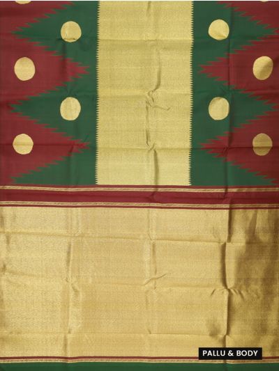 Vivaha Goddess Kanchipuram Pure Silk Temple Zigzag with Gold Round Butta Saree