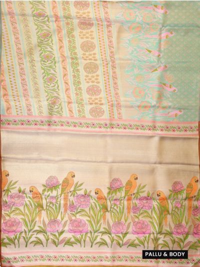 Vivaha Goddess Kanchipuram Pure Silk Floral Butta with Parrot Floral Pallu Saree