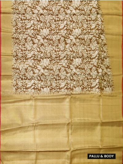 Vivaha Goddess Kanchipuram Pure Silk Bird Floral Jaal with Gold Pallu Saree