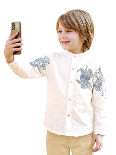 Gracecharm Boys Floral Embellished Nehru Waistcoat Shirt and Pant 3 Piece Set