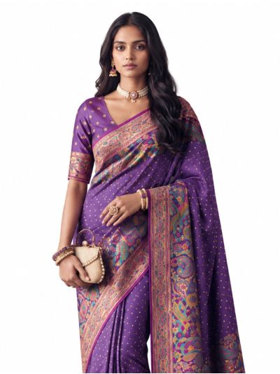 Gracecharm Katan Silk Butta with Peacock Floral Jaal Pallu Saree