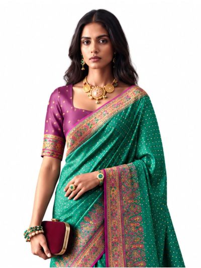 Gracecharm Katan Silk Butta with Paisley Floral Jaal Pallu Saree