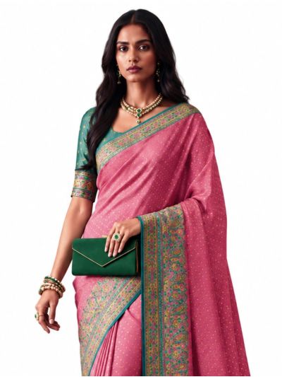 Gracecharm Katan Silk Butta with Contrast Border Saree