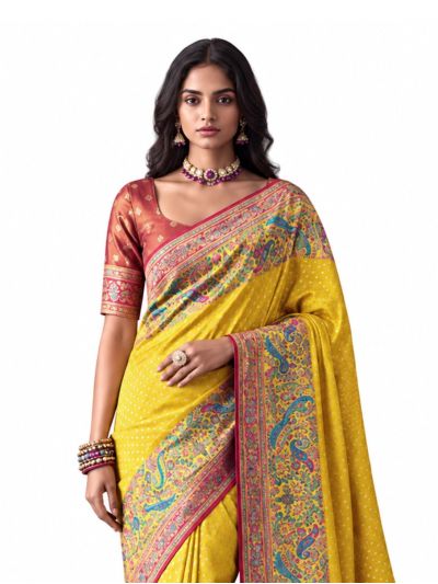 Gracecharm Katan Silk Butta with Peacock Floral Jaal Pallu Saree