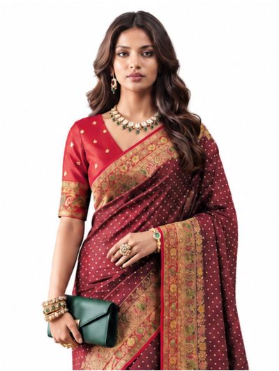 Gracecharm Katan Silk Butta with Paisley Floral Pallu Saree