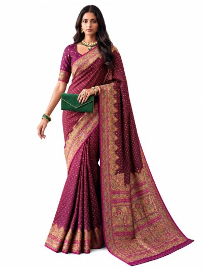 Gracecharm Katan Silk Butta with Floral Border Saree