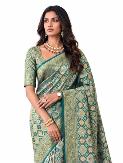 Gracecharm Mashru Kanjivaram Silk Geometric Floral Design Saree