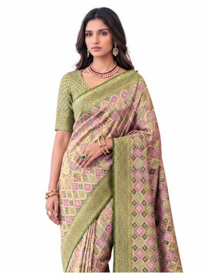 Gracecharm Mashru Kanjivaram Silk Geometric Floral Design Saree