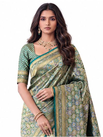 Gracecharm Mashru Kanjivaram Silk Floral Jaal Motif with Border Saree