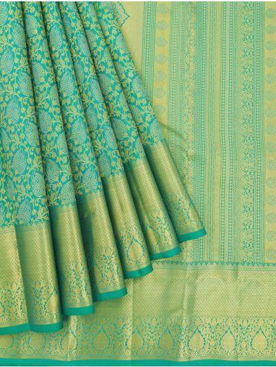 Gracecharm Pure Silk Floral Creeper Jaal with Medallion Butta Pallu Saree