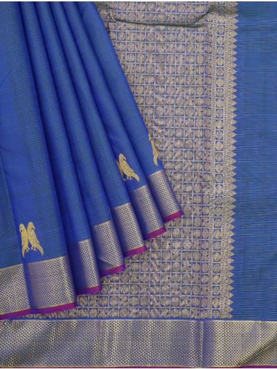 Arani Pure Silk Fine Striped with Floral Chakra Butta Grid Pallu Saree
