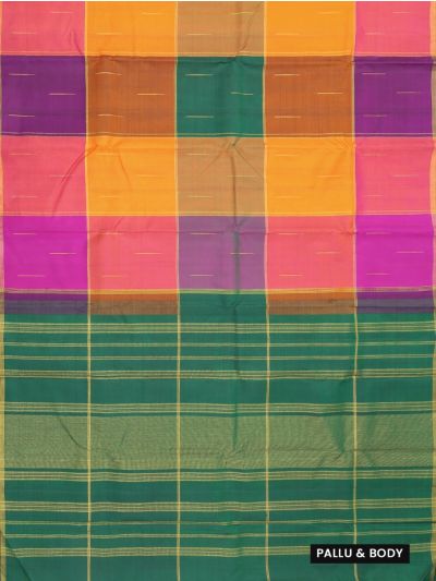 Vivaha Arani Pure Silk Multicolour Checks with Contrast Pallu Saree