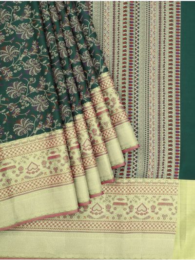 Vivaha Kanchipuram Pure Silk Floral Bird Vine Jaal with Geometric Pallu Saree