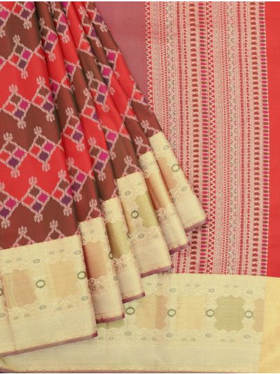 Vivaha Kanchipuram Pure Silk Four Square Geometric Butta with Geometric Pallu Saree
