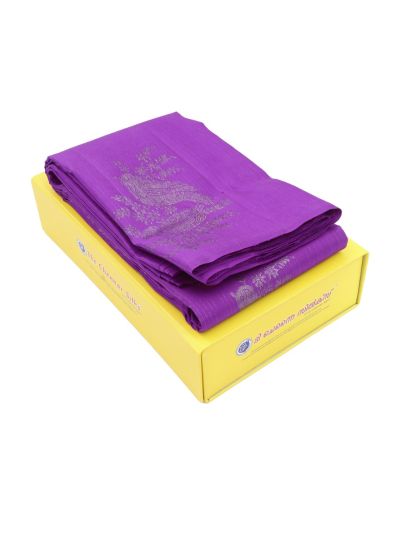 Gracecharm Pure Silk Bird Motif Stripes with Floral Pallu Saree
