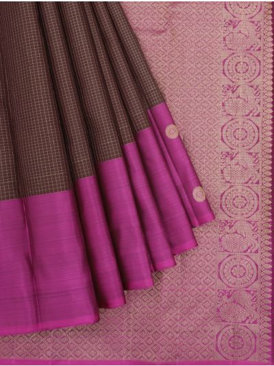 Pure Silk Fine Checks and Round Butta with Diamond Brocade Pallu Saree