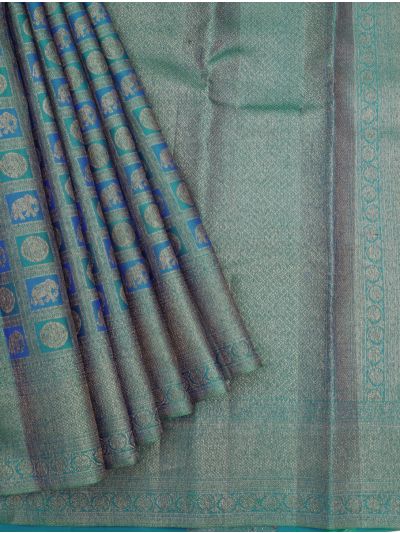 Gracecharm Pure Silk Elephant Chakra Checks with Diamond Brocade Pallu Saree