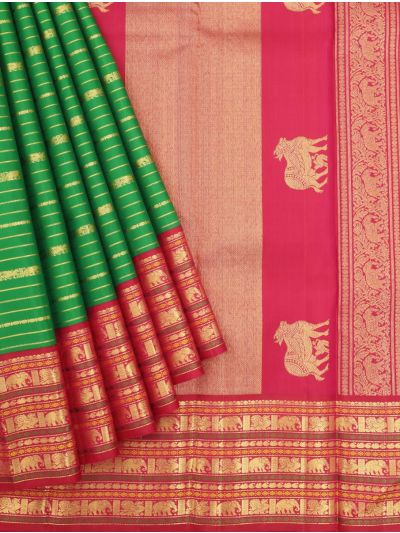 Vivaha Pure Silk Stripes with Traditional Animal Motifs and Cow Butta Pallu Saree
