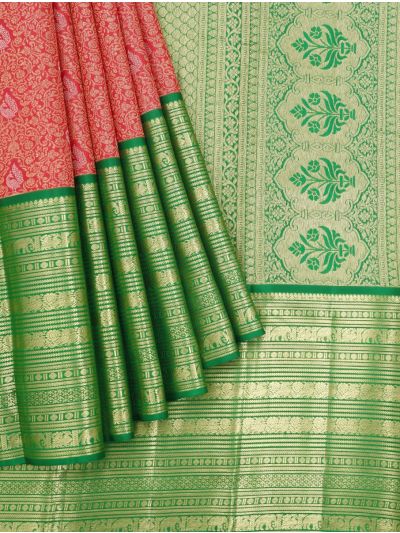 Vivaha Kanchipuram Pure Silk Floral Jaal with Floral Vase Brocade Pallu Saree