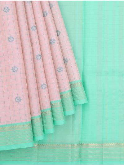 Kanmanie Soft Silk Checked Floral Butta with 4 Inch Traditional Border Saree