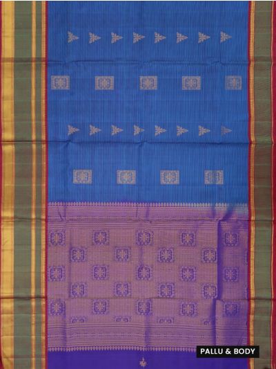 Kanmanie Soft Silk Striped Geometric Butta with 8 Inch Jacquard Border Saree