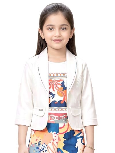 Graceful Essence Girls Abstract Floral Blazer with Wide-Leg Pant Set
