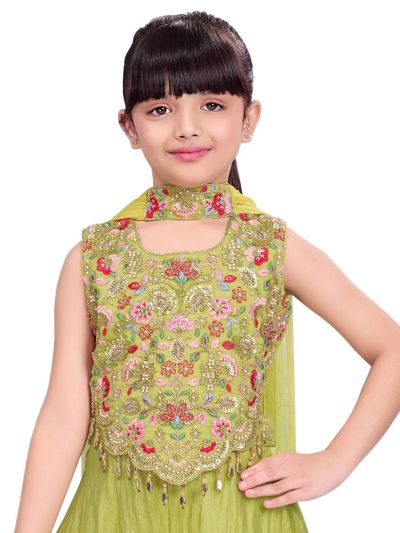 Graceful Essence Girls Floral Embroidered Top with Flared Palazzo Set