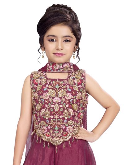 Graceful Essence Girls Floral Embroidered Top with Palazzo Set