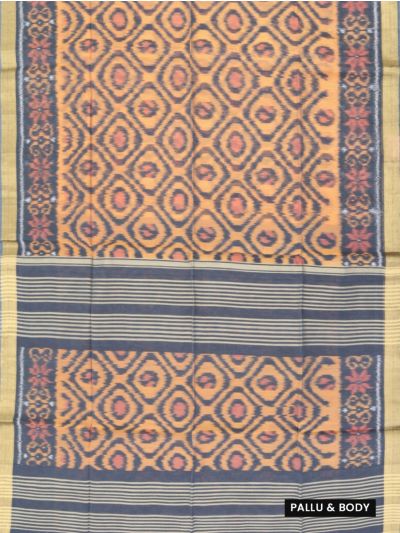Gracecharm Pochampally Silk Cotton Ikat Diamond Striped Pallu Saree