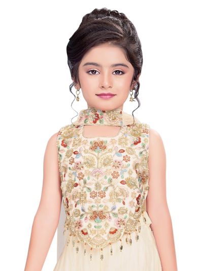 Graceful Essence Girls Floral Embroidered Crop Top Palazzo Dupatta Set