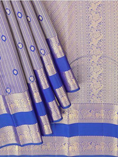 Vivaha Kanchipuram Pure Silk Stripe Geometric Butta with Diamond Brocade Pallu Saree