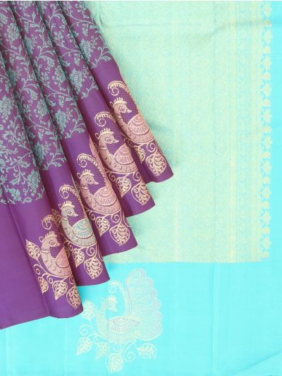 Vivaha Arani Pure Silk Floral Vine Jaal Peacock Border Diamond Brocade Pallu Saree