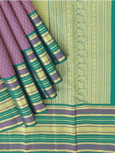 Vivaha Kanchipuram Pure Silk Geometric Stripe with Contrast Zari Border Saree