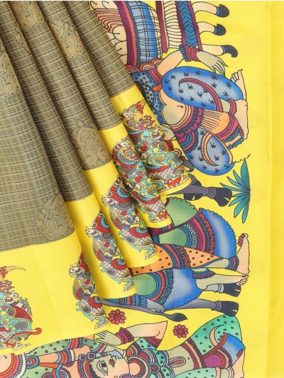 Vivaha Kanchipuram Pure Silk Check Paisley Butta with Mythological Figurative Pallu Saree