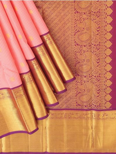 Vivaha Arani Pure Silk Fine Check Butta with Diagonal Floral Brocade Pallu Saree