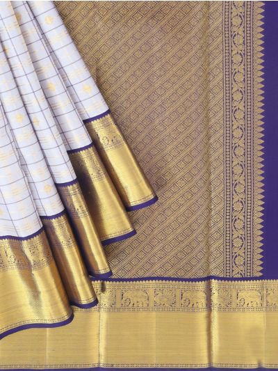 Vivaha Arani Pure Silk Fine Check Butta with Diagonal Floral Brocade Pallu Saree