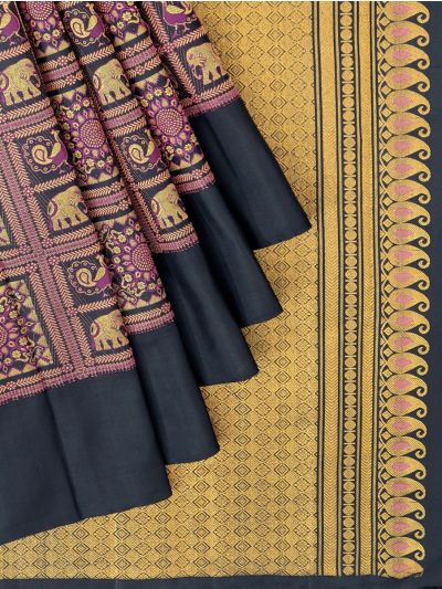 Vivaha Arani Pure Silk Geometric Animal Floral Brocade with Diamond Brocade Pallu Saree
