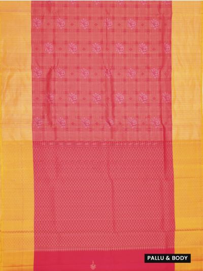 Kanmanie Pure Soft Silk Check Lotus Butta with 7 Inch Weft Border Saree